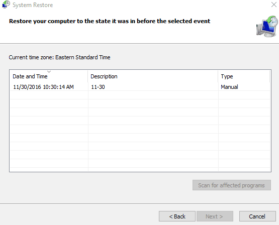 System restore point