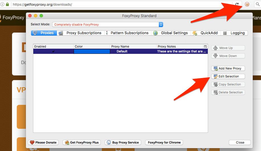 FoxyProxy Firefox main window