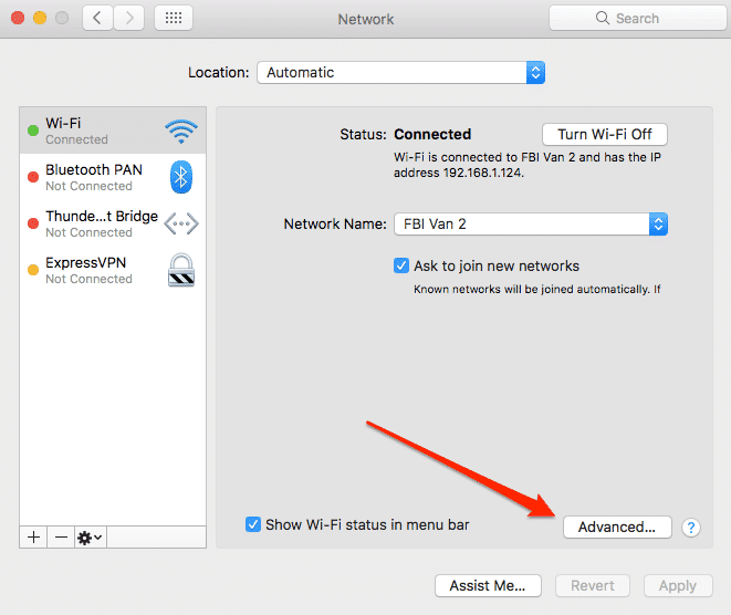 MacOS Settings Network