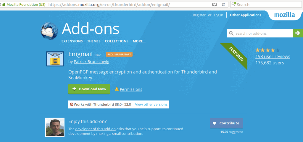 Thunderbird Enigmail add on page