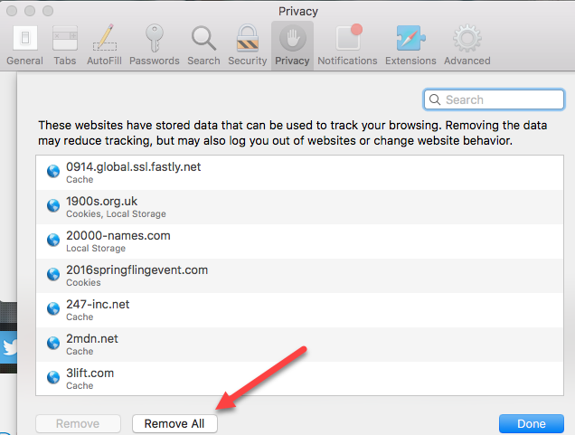 safari coookies remove all