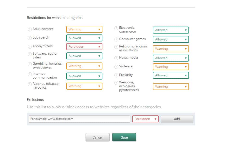 safe kids detection categories