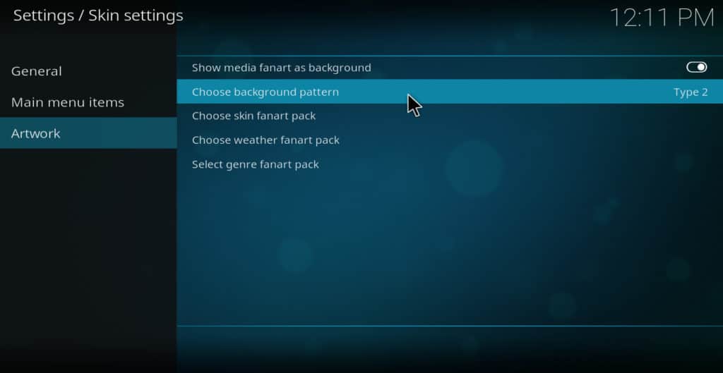How to change the background: Kodi skin settings