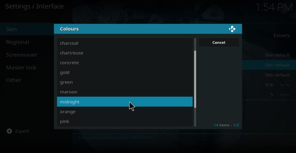 Kodi change colors step 3