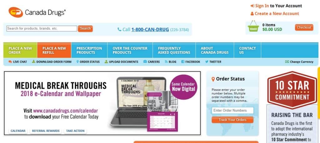 Canada Drugs homepage.