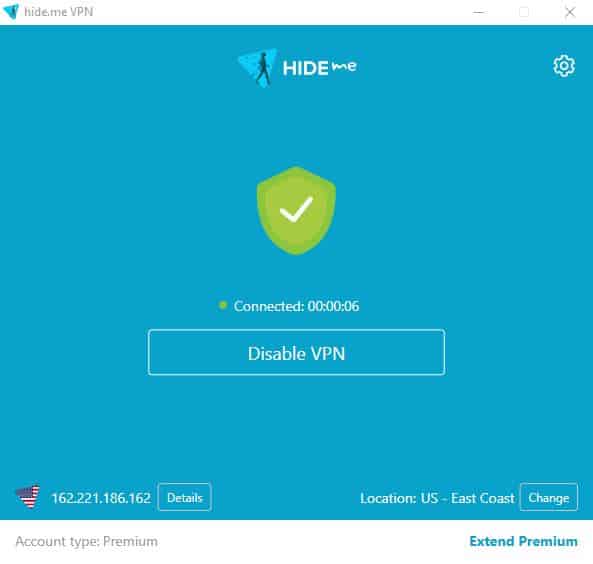 Hide.me desktop main screen