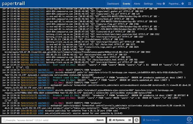 Papertrail screenshot