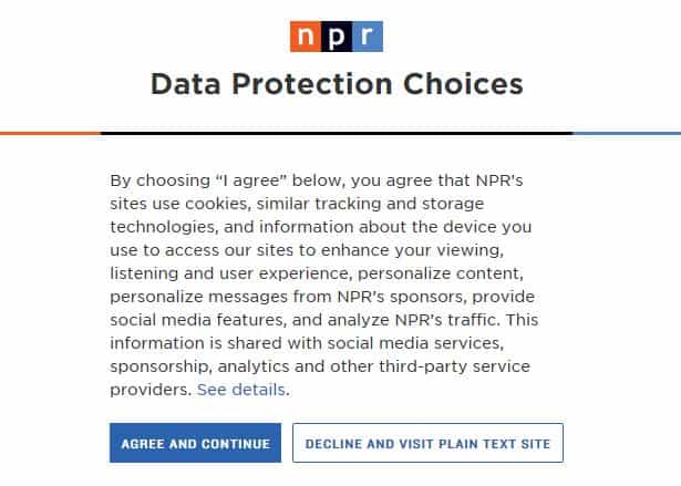 NPR's GDPR notice.