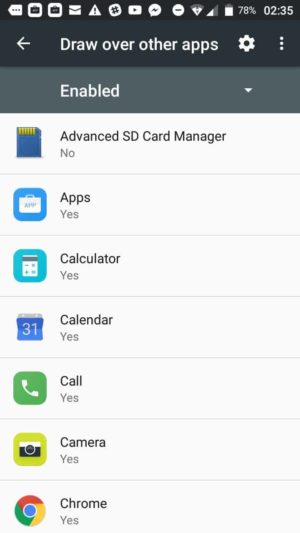 Android overlay list
