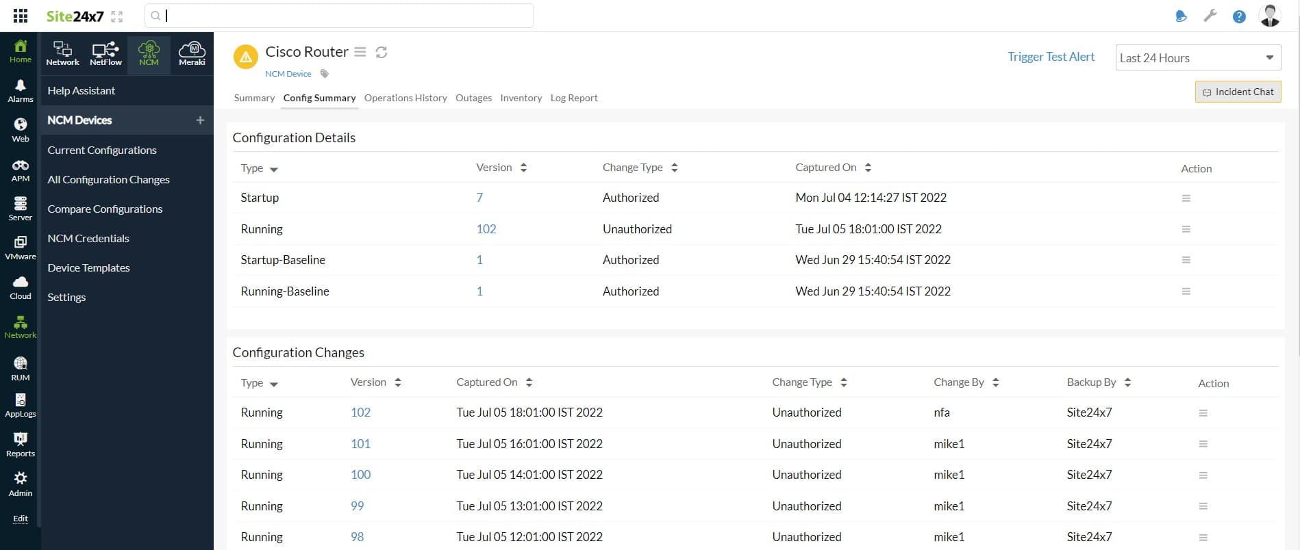 Site24x7 Network Configuration Management