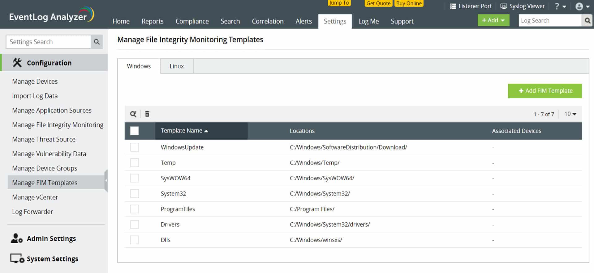 EventLog Analyzer include il monitoraggio dell’integrità dei file
