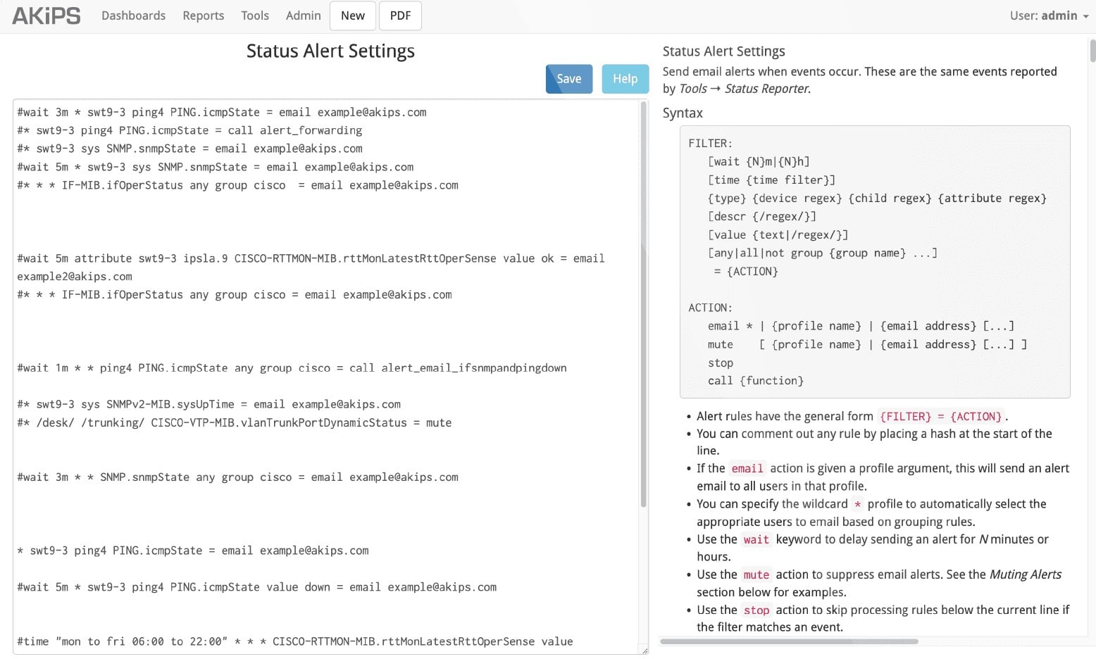 AKiPS Status Alert Settings