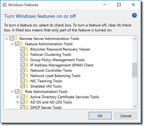 RSAT - Windows features view