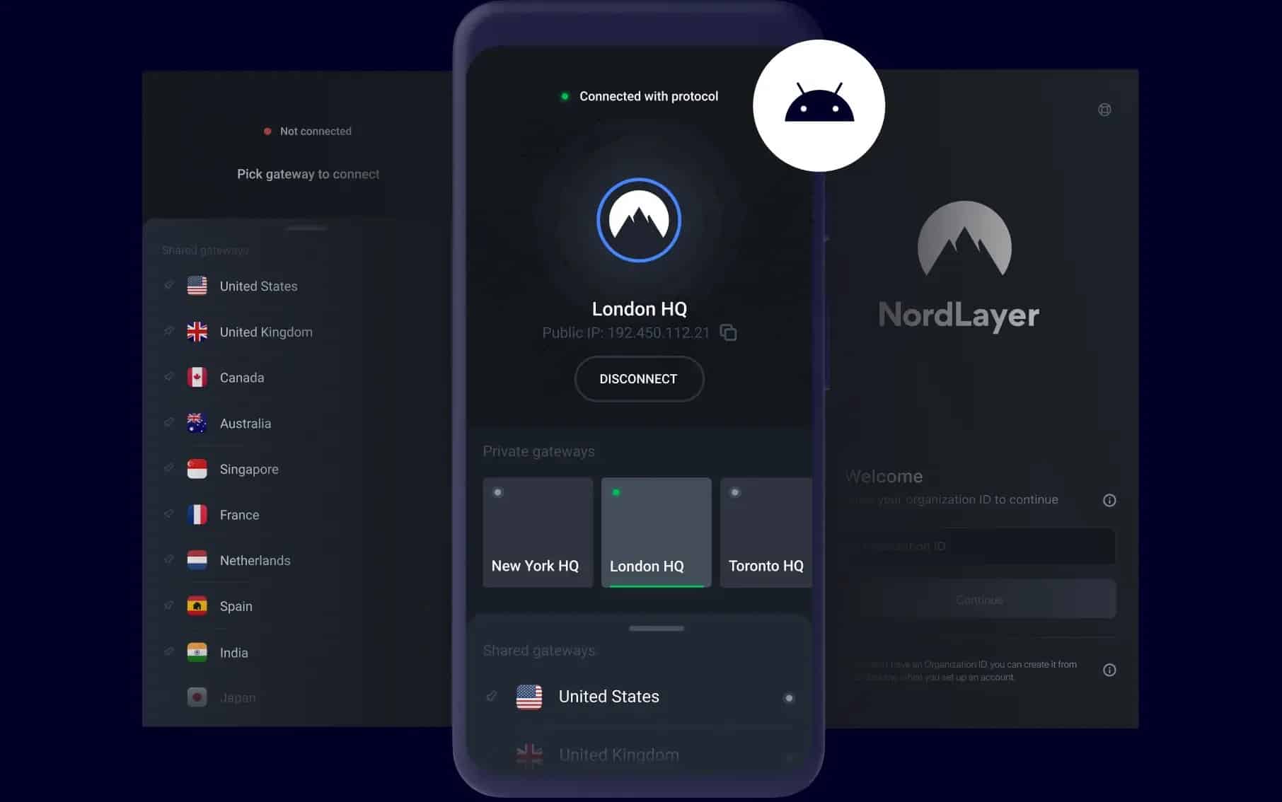 NordLayer Android App Gateway Selection