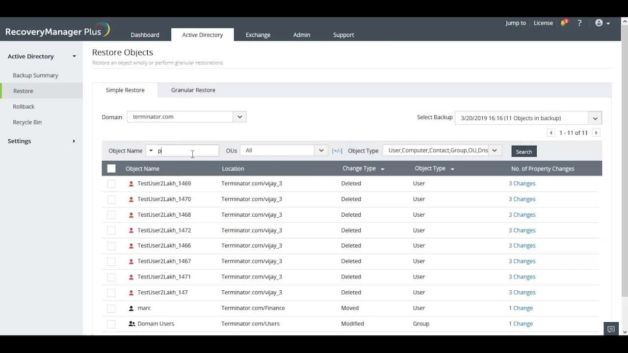 ManageEngine RecoveryManager Plus