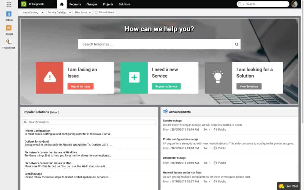 ManageEngine ServiceDesk Plus self service portal