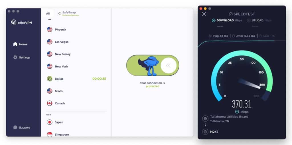 Atlas VPN - Test de vitesse.