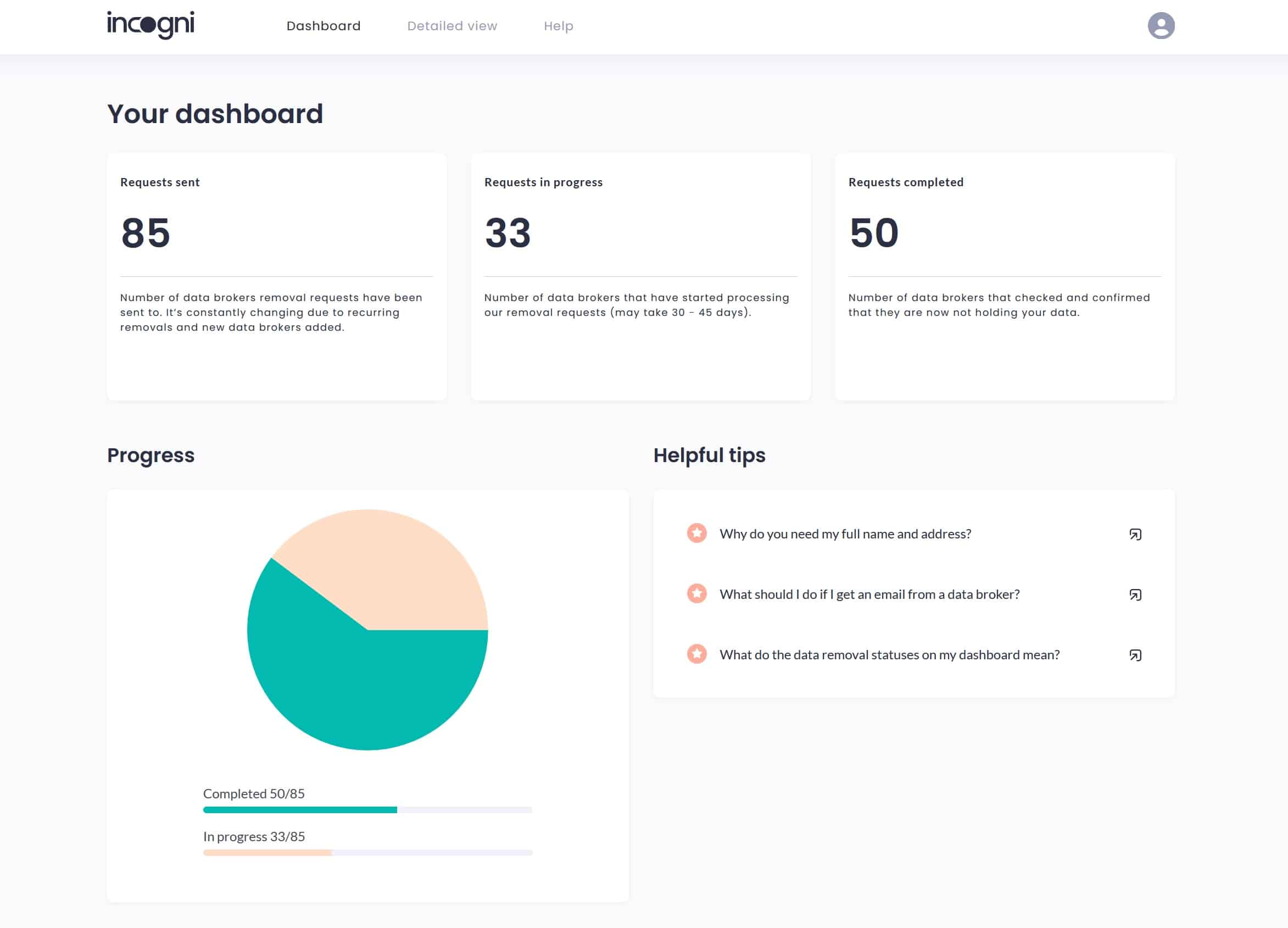 The Incogni dashboard