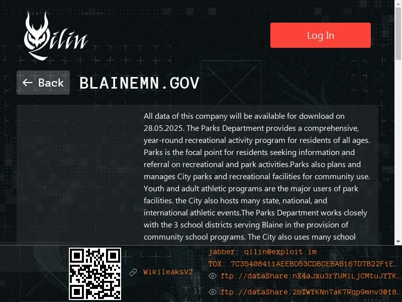 City of Blaine ransomware claim Qilin