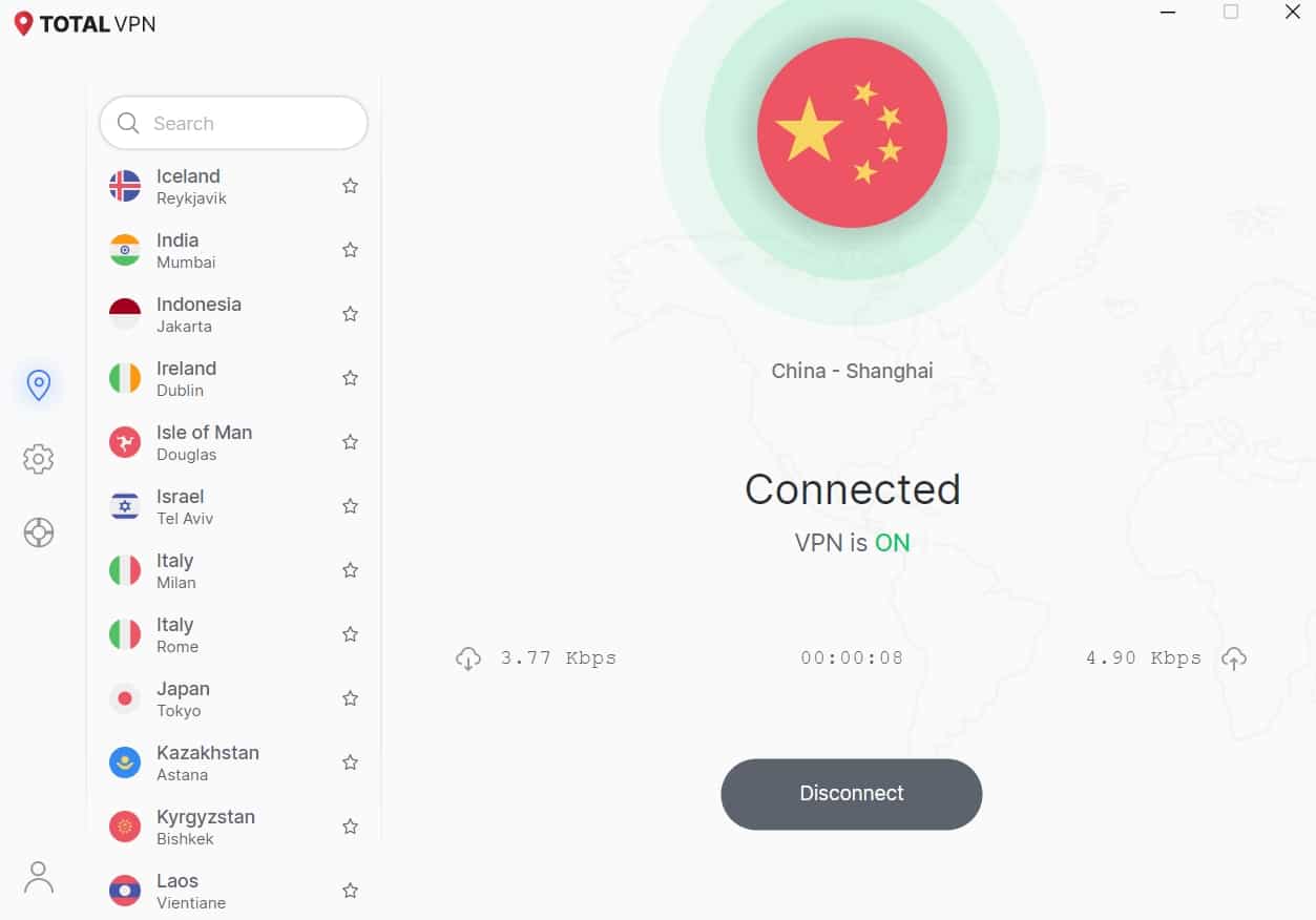 Total VPN's server list.