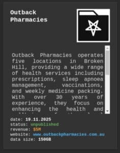Outback Pharmacies ransomware claim from Beast